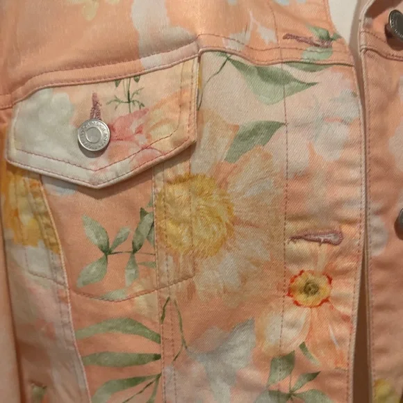 Boston Proper Peach Floral Jean Jacket - Picture 2 of 8